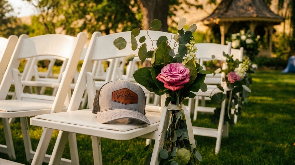 Ceremony chairs decorated with floral accents