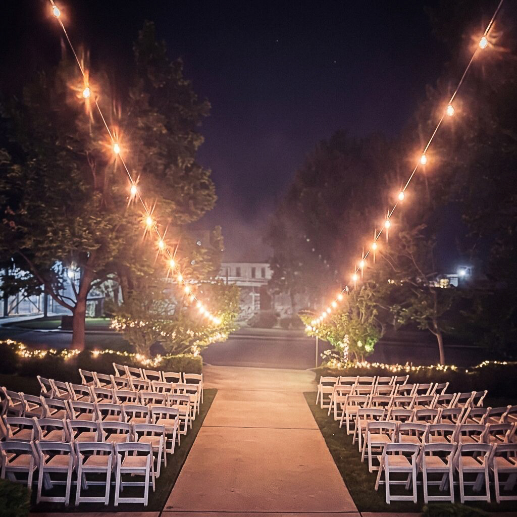 Front of the house at night
