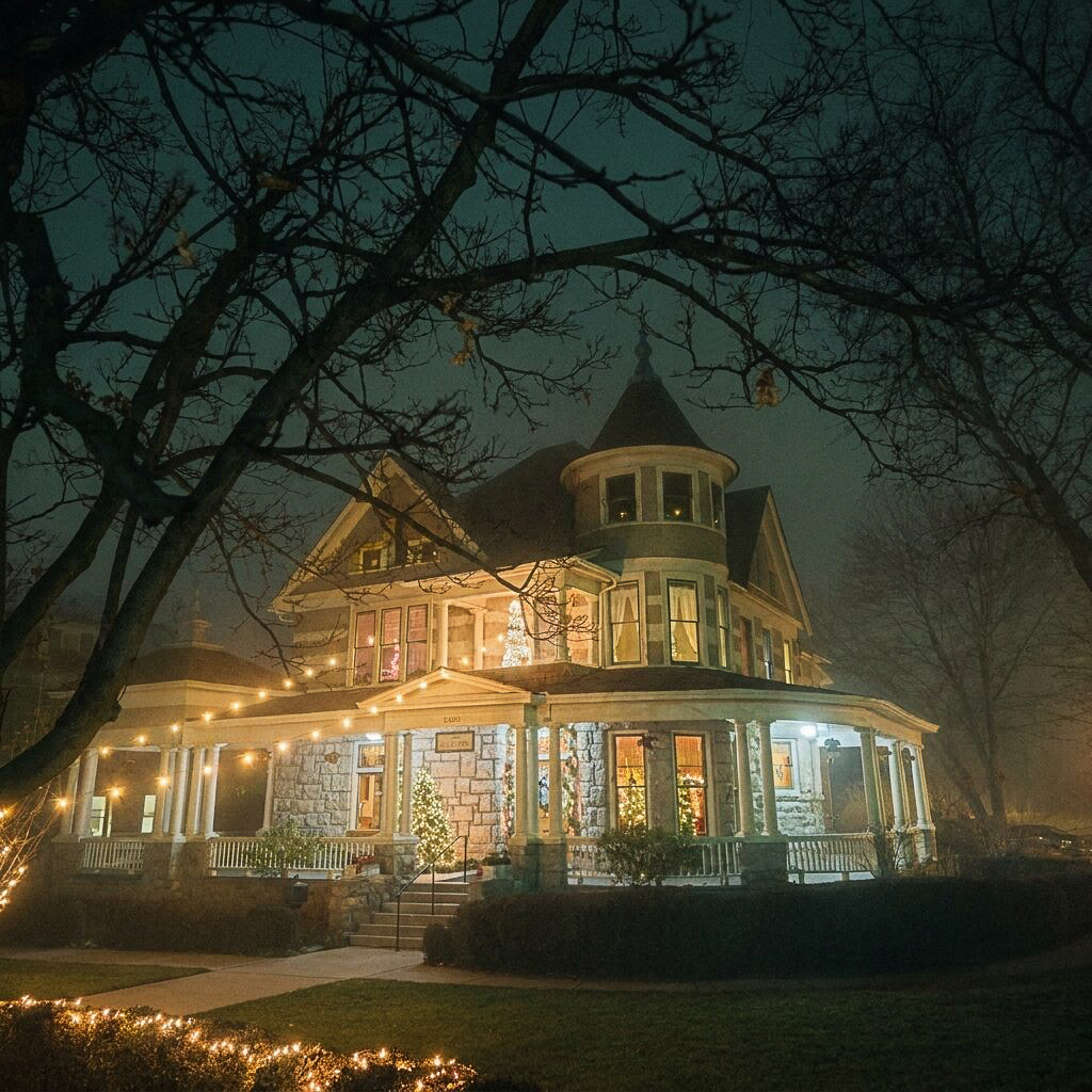 The Bishops' House with Christmas lights