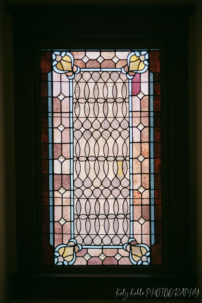 Stained glass window detail inside the house